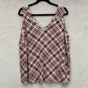 TORRID Red Plaid Tank Size Large 0 Rayon Ocean Sunset NEW